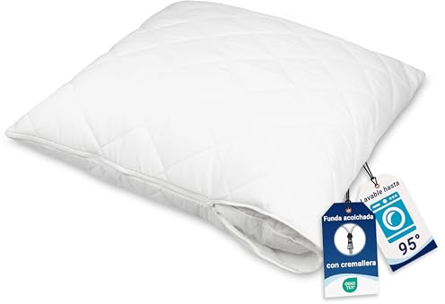 ZOLLNER Protection d'oreiller matelassée en 80x80 cm - Housse de Protection Respirante avec Fermeture éclair - mélange de Coton - Lavable à 95°C - qualité hôtelière - certifiée Oeko Tex®
