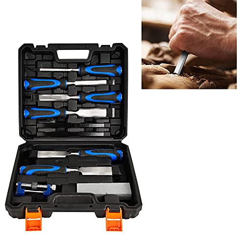 Wood Chisel Set, Non-Slip Handle Woodworking Wood Carving Chisel Sets with Storage Case, Sharpening Stone and Carpenter Pencil, Chisel(6/13/19/25/32/38mm)