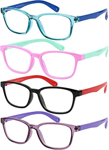 Yogo Vision Blue Light Blocking Glasses for Kids UV Protection Girls Boys Blue Light Glasses Anti Eyestrain (4 Pack)