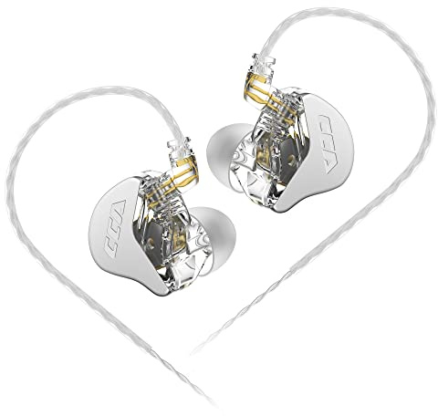 CCA CRA In-Ear-Kopfhörer, ultradünne Membrane, dynamischer Treiber, IEM, klarer Klang und tiefer Bass, kabelgebundene Ohrhörer mit verhedderungsfreiem, abnehmbarem Kabel, Weiß, ohne Mikrofon