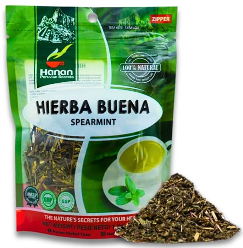 Hanan Spearmint Tea Loose Leaf (Hierba Buena) 1.1 oz (30 g) - Dried Peppermint Leaves (Mentha Spicata) Plant Leaves from Peru