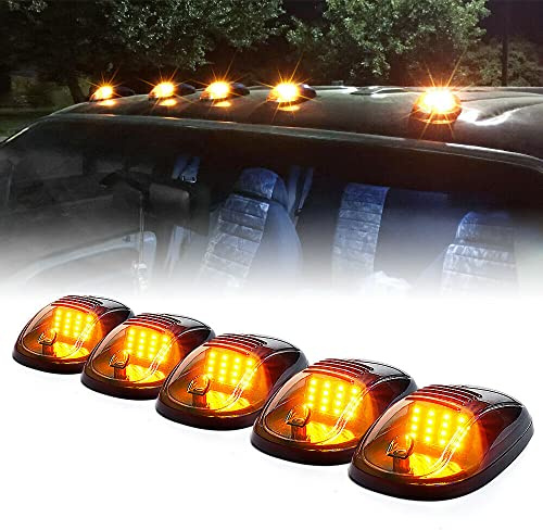 TOTMOX One Set Of 5 Cab Roof Profile Marker Lights, 12 V Amber Led Position Lights With Smoke Hood, 16 Leds Compatible With F150 F250 F350 D-Odge R-Am Gmc Pickup Truck