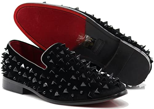 SPK16 Men's Vintage Spike Dress Loafers Slip On Fashion Shoes Classic Tuxedo Dress Shoes (10.5, Black Solid, Numeric_10_Point_5)