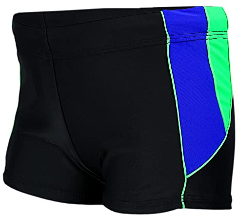 Aquarti Maillot de Bain Garçon – Short de Bain Séchage Rapide avec Bandes Latérales Contrastées, Noir/Bleu/Vert, 134