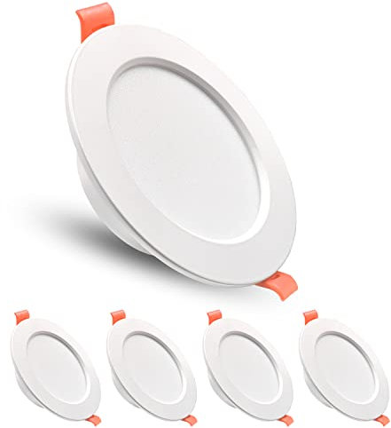 Sweier 5-Pack Warm White 3000K LED Recessed Ceiling Lights, Ultra Slim 5W 480LM IP44 Bedroom Downlights, Adjustable Cutout 70-85mm for Kitchen/Bathroom (Round Spotlights)