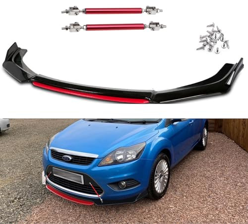 x xotic tech Front Bumper Lip Chin Spoiler Splitter Diffuser Protector Body Kit with Adjustable 10-13 Support Splitter Rod Compatible with Honda Accord Civic, Volkswagen MK5 MK6 MK7, Black w/Red