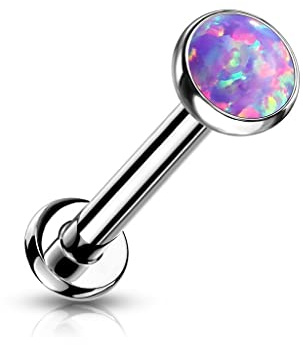 Paula & Fritz® Push-In Labret Piercing Kugel Opal Titan-IUM Grade 23 Piercing Set 0,8-mm 1-mm 1,2-mm Stab-Dicke Madonna Medusa Monroe Tragus Mehrfarbig