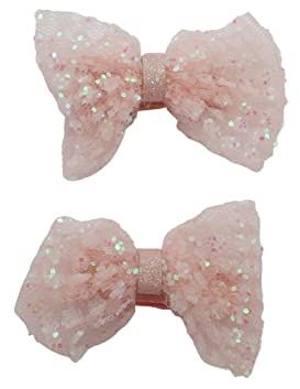 Topkids Accessories 2pc Hair Bows Set Stylish Fashion Cute Bow Hair Clips Alligator Beak Bow Hair Slides Party Festival Hair Accessories Girls Children's Women's Wedding (Nude Glitter)