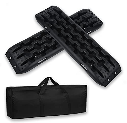 Froadp 2 Stück Sandbleche Anfahrhilfe Wohnmobil Kunststoff Traktionsmatte Set Rettungsbrett Offroad Tracktionshilfe Tragfähigkeit 10 Tonnen pro paar Abschleppbrett für Geländewagen PKW LKW, Schwarz