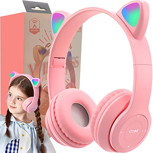 Retoo Cuffie con orecchie da gatto, Bluetooth per bambini, wireless, over ear per scuola/tavolo/PC, da ragazza, anime
