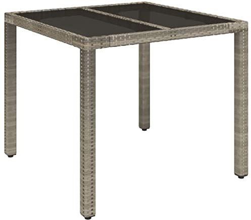 vidaXL Gartentisch mit Glasplatte Terrassentisch Tisch Esstisch Balkontisch Partytisch Gartenmöbel Garten Grau 90x90x75cm Poly Rattan