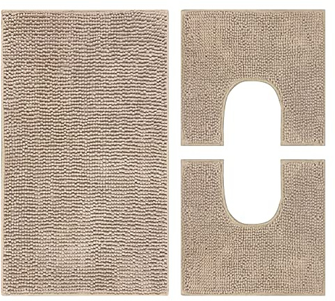 IlGruppone Set Tappeti Bagno con Fondo Antiscivolo Lavabili in Lavatrice Assorbenti 45 x 75 Cm 3 Pezzi - Beige