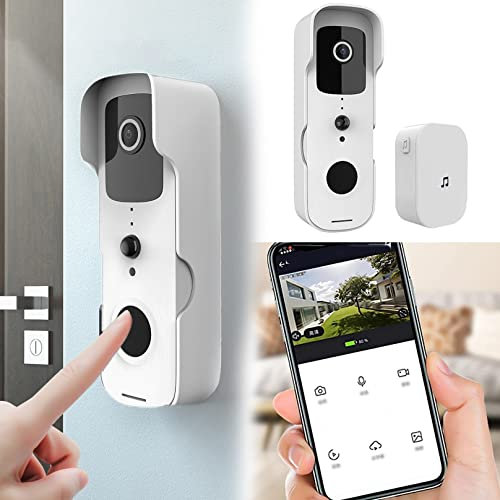 BiiKoon Smart Doorbell Wireless Remote Video Doorbell Camera Waterproof Intelligent Visual Doorbell Home Hd Night Vision Wifi Security Doorbell (Color : White)