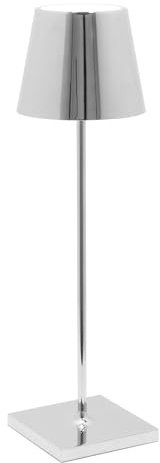 Zafferano Poldina Pro Kabellose LED-Tischlampe Aufladbar - Dimmbare Touch Akku Lampe mit Galvanischem Finish - Lichtfarbtemp. 2700-3000K - Aluminium H38 (Glänzend Chrom)