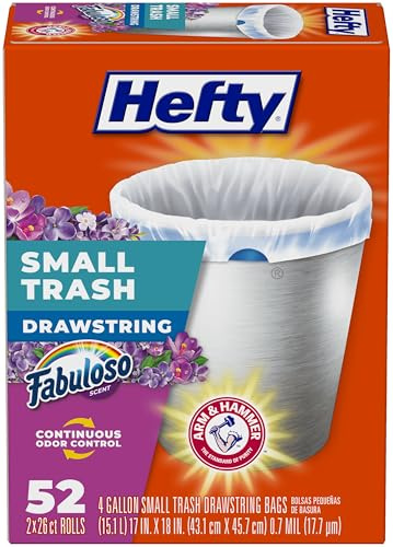 Hefty Pequeñas bolsas de basura, cordón, fabuloso aroma, 4 galones, 52 unidades