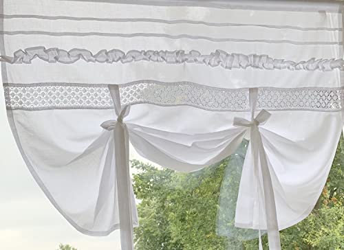 LillaBelle Raff Gardine Julie weiß 80 cm breit Scheibengardine Shabby Chic Vintage Curtain