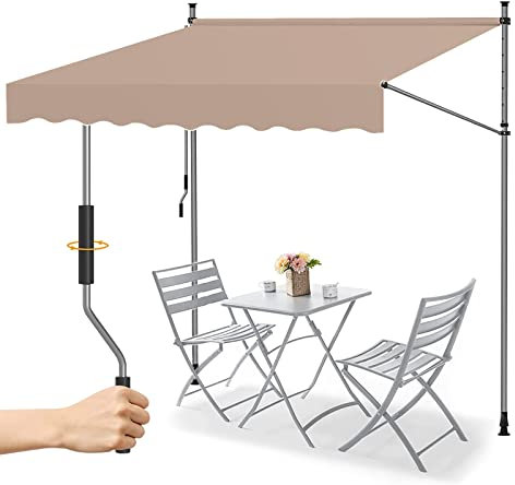 REALN Höhenverstellbare Markise für Balkon Sonnenschutz, Einziehbare klemmmarkise Überdachung Gelenkarm für Regenschutz, Türen, Fenster, Decks, Ohne Bohren (Color : Beige, Size : 2.5m/98in)