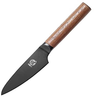 MITSUMOTO SAKARI 11 cm Giapponese Spelucchino, Professionale Nero Rivestito In Titanio Piccolo Coltello per Frutta, Super Affilato Tedesco In Lega D'acciaio Premium Coltelli da Cucina