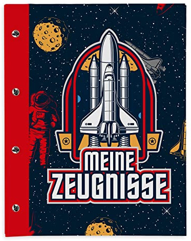 itenga Zeugnismappe mit Buchschrauben erweiterbar für Kinder Jugendliche Erwachsene Mädchen Jungen Schüler (Weltraum)