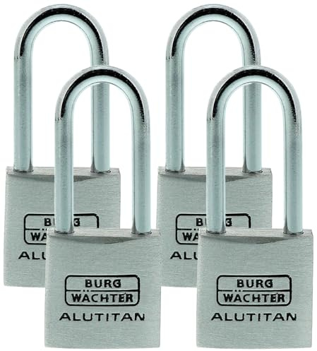 Burg-Wächter Vorhangschloss, Vorhängeschloss mit Schlüssel, 3,7 mm Bügelstärke, massives Aluminiumschloss, Innenwerk rostfrei, Gehärtet, Alutitan 770 HB 20 26 SB (Packung mit 4)