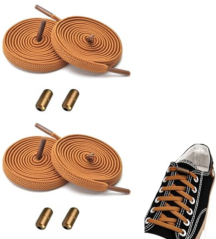 SZWLJ Elastiska skosnören med metallkapslar, skosnören utan bindor gummiskosnören justerbara gummiskoband, inget knytande skosnören, 2 brun, Einheitsgröße