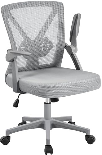 Yaheetech Office Ergonomic Desk Chair Comfy Swivel Computer Chair with Flip-up Armrest Lumbar Support & Adjustable Height for Home and Study, Gray