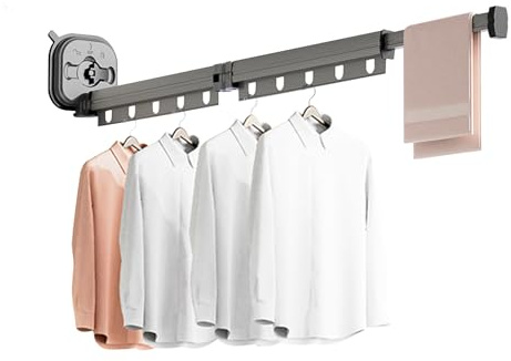 Ergocar Étendoir à Linge Mural, Cintre Mural Porte-vêtements Pliable avec Trous Suspendus, Rotatif à 360 °, Aluminium Etendoir Linge pour Balcon, Salle de Bains, Buanderie