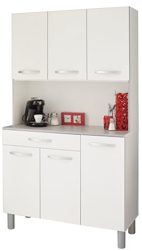 möbelando Küchenbuffet >Spoon 1< in Weiss/Grau - 101x185x40cm (BxHxT)