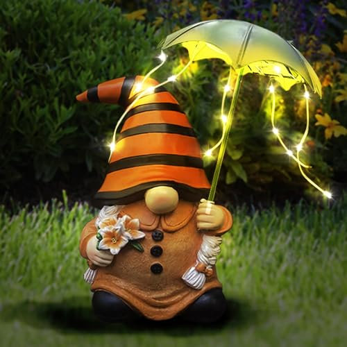 Solar Lights Gnomes Outdoor Garden Ornaments - 25cm Funny Rude Gnomes with Light LED Waterproof, Fairy Garden Outdoor Statues Decorations, Garden Gnome Gifts for Women/Mum/Man/Grandma/Grandpa