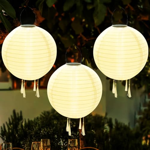 3er-Pack Solar Lampions Außen Wetterfest - Solar LED Laterne, Wasserdicht Nylon Hängende Gartenlaterne 20cm, Solarlampions für Außen Garten, Halloween Fest Deko (Stil D)