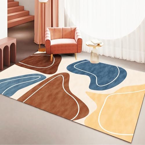 Tzvpsu Schreibtisch Teppich Gelb Blau Braun Einfaches Design Waschbar rutschfest Teppich,bettvorleger waschbar tepichlaüfer modern Wohnzimmer,160x230cm