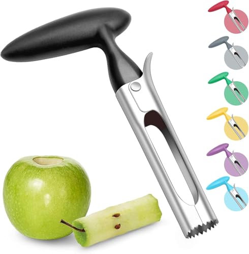 Descorazonador de manzanas, cortador de manzanas, rojo, 2 piezas, cortador de manzanas de acero inoxidable 304, para frutas y verduras, con hoja dentada afilada y mango ergonómico