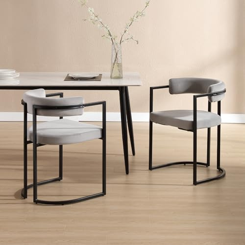 chairus Set di 2 Sedie da Pranzo in Velluto Sedie da Cucina Poltrocina da Pranzo con struttura in metallo Sedie Imbottita moderne per sala da pranzo/Soggiorno,Grigio