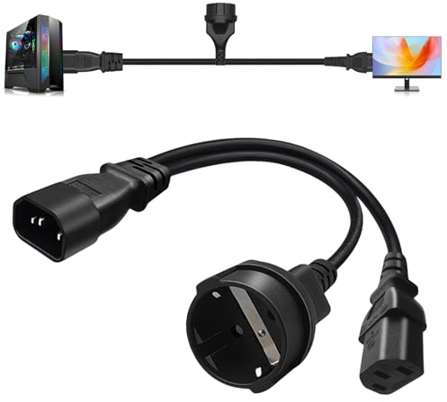 C14 zu C13 Y Splitter Stromkabel, IEC320 C14 auf C13 Y-Splitter Netzkabel, Wasserdichtes Schutzkontaktbuchse Verlängerungskabel, Y-Splitter-Netzsteckerkabe, Universelles Verlängerungskabel