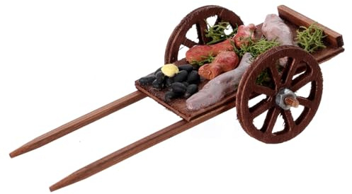 Holzkarren mit Fischen, Krippenzubehör, neapolitanischer Stil, für 10 cm Krippe, 5x10x5 cm