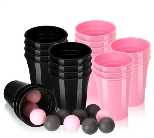 22 Stück Beer Pong Becher 12 Ping Pong Bälle Satz Bierpong Becher Set Hartplastik Party Becher Set Wiederverwendbar 473ml Partybecher Bierpong Bälle Für Freunde Familie Party (Schwarzes Rose)