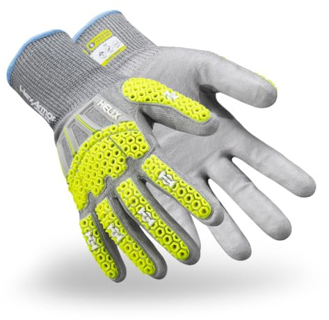 HexArmor Helix 3013IMP Sicherheitshandschuhe, PU-beschichtete Handfläche, Schnittfestigkeit, Touchscreen-Handschuhe mit Aufprallschutz, Größe L
