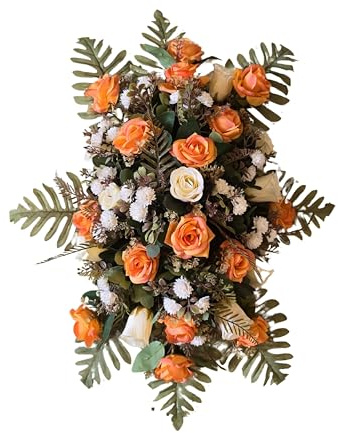 DRW Centro de Flores Artificiales cojin Cementerio procesiones, Iglesias Bodas o sepulturas otoñal Beige y Naranja Estilo Barco 84x60x30