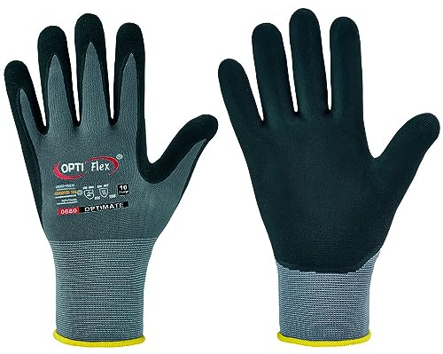 Opti Flex® Optimate Feinstrick Handschuh, Nylon, mit Nitrilschaum, Grau, Gr. 9, 12er Pack