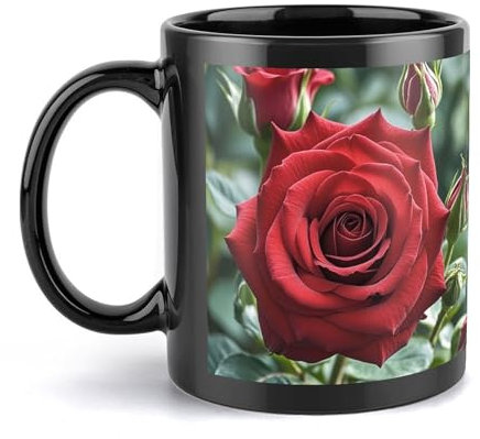 Kaffeetasse Große Porzellantasse Rote Rose Blume Kaffeetassen Keramik Große Kaffeetasse mit Henkel Lustige Tasse Teetasse für Büro und Zuhause Einzigartige Kaffeetassen