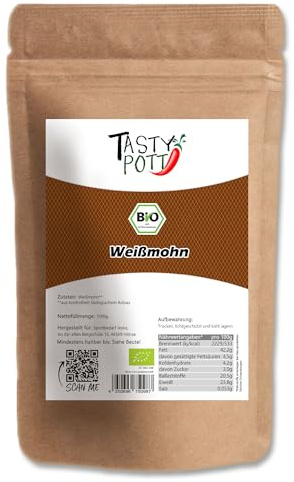 Tasty Pott Pavot blanc bio - Cuisine végétalienne - Cuisson du pain - Bol à céréales - Produit naturel - Riche en fibres - Garniture de porridge - Pavot - Dans un sachet de 1000 g (2 x 1000 g)