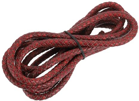 sourcing map Cordón de cuero trenzado, cuerda redonda de cuero para manualidades, fabricación de joyas, collares, pulseras, 6 mm x 2 m, rojo retro