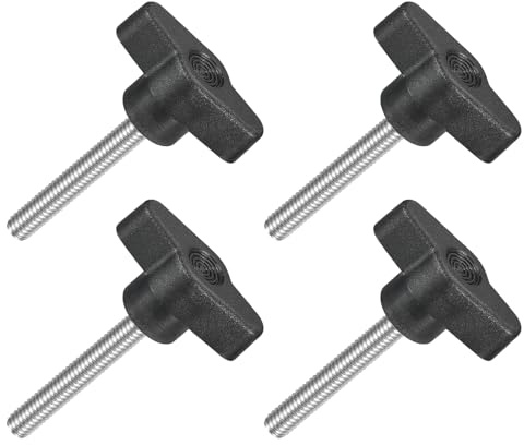 QUARKZMAN M6 x 40mm Tornillos Moleteados, 4pcs Perillas de Ala en T Rosca Macho de Acero Inoxidable 304 Tuerca Pomo de Mango Asas Ajustables Sujeción Manual para Máquina, Negro, 36mm Ancho