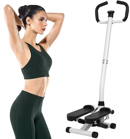 Stepper avec Guidon Stepper Fitness Appartement écran LCD Résistance Réglable Exercise Hanches Jambes lombes pour Maison Acier Steppers pour l'exercice à la Maison (Noir et Blanc avec Guidon)