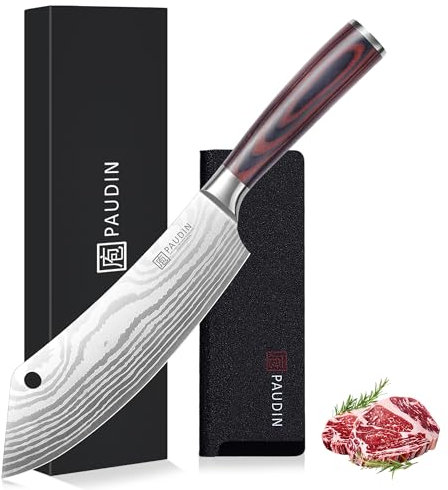 PAUDIN Hackmesser Japanisch Messer 20cm Küchenmesser als Ausbeinmesser Küchenbeil Kochmesser aus hochwertigem Edelstahl extra scharfe Messerklinge mit ergonomischem Holzgriff