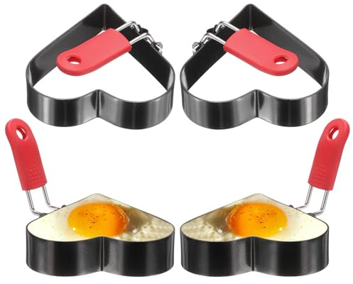 sourcing map 4Pcs Heart Egg Rings Stainless Steel Nonstick Pancake Cooking Ring with Silicone Handle for Griddle Frying Eggs Sandwich Omelets Breakfast
