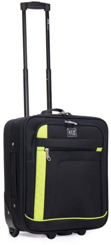 ATX Luggage 45x36x20cm EasyJet | 2 Wheels Under Seat Carry-Ons | Soft Shell Lightweight Cabin Bag | Built-in Combination Lock| Black/Lime | 29 Liter