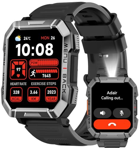 OSCAL Reloj Inteligente Hombre Militar con Linterna y Brújula, Smartwatch Hombre Mujer con 160+ Modos Deportivos, IP68 Impermeable, iOS Android Compatible, Batería 100 Días, Oxímetro, Monitor de Sueño