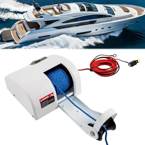 SAYEYBU Argano Elettrico per Ancora da 25 Libbre, Argani da Traino per Impieghi Gravosi Kit Verricello per Ancora per Barche, per Barca da Pesca Pontone,Bianca