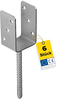 DMX U Pfostenträger 120x120 Anker zum Einbetonieren - Pfostenanker 6er Set | U profil - Pfostenträger zum einbetonieren - Stützenfuß für Zaunpfosten - Holzpfosten - Anker - Terrasse, - Carport Pavillon